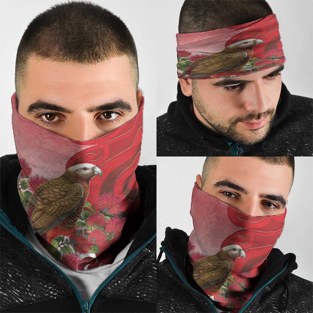 New Zealand Parrot Kaka Neck Gaiter Maori Koru With Pohutukawa Flowers - Polynesian Pride