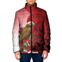 New Zealand Parrot Kaka Padded Jacket Maori Koru With Pohutukawa Flowers - Polynesian Pride