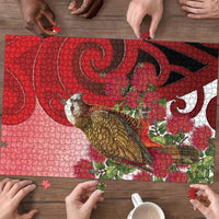 New Zealand Parrot Kaka Puzzle Maori Koru With Pohutukawa Flowers - Polynesian Pride