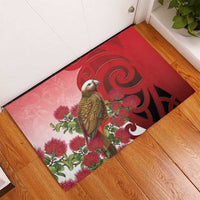 New Zealand Parrot Kaka Rubber Doormat Maori Koru With Pohutukawa Flowers - Polynesian Pride