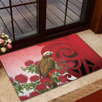 New Zealand Parrot Kaka Rubber Doormat Maori Koru With Pohutukawa Flowers - Polynesian Pride