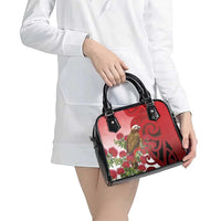 New Zealand Parrot Kaka Shoulder Handbag Maori Koru With Pohutukawa Flowers - Polynesian Pride