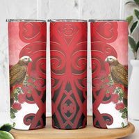 New Zealand Parrot Kaka Skinny Tumbler Maori Koru With Pohutukawa Flowers LT05 - Polynesian Pride