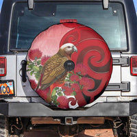 New Zealand Parrot Kaka Spare Tire Cover Maori Koru With Pohutukawa Flowers - Polynesian Pride