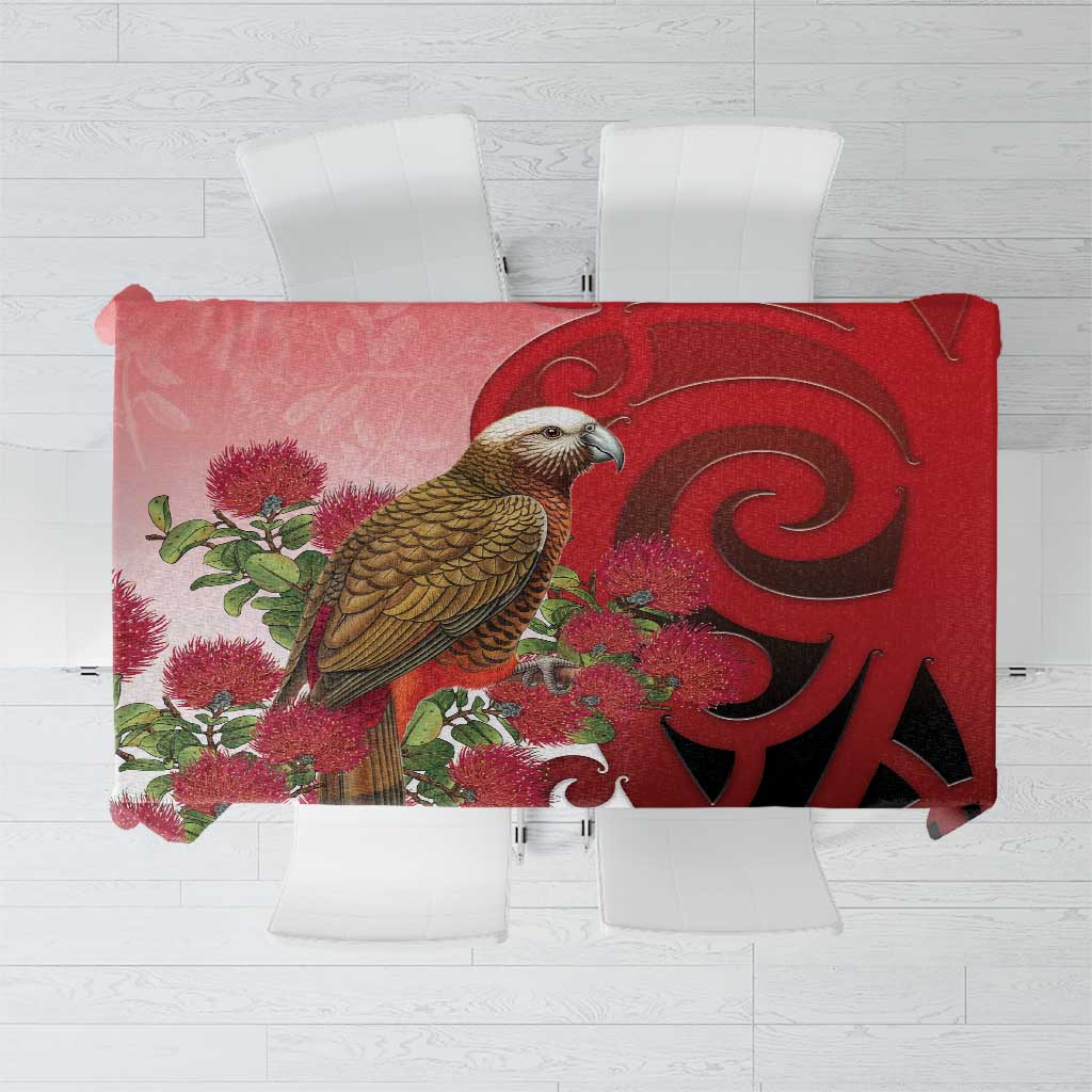 New Zealand Parrot Kaka Tablecloth Maori Koru With Pohutukawa Flowers LT05 Red - Polynesian Pride
