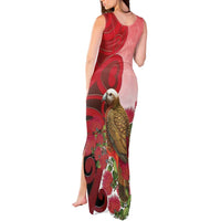 New Zealand Parrot Kaka Tank Maxi Dress Maori Koru With Pohutukawa Flowers LT05 - Polynesian Pride