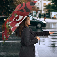 New Zealand Parrot Kaka Umbrella Maori Koru With Pohutukawa Flowers - Polynesian Pride