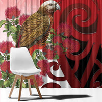 New Zealand Parrot Kaka Window Curtain Maori Koru With Pohutukawa Flowers - Polynesian Pride