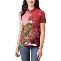 New Zealand Parrot Kaka Women Polo Shirt Maori Koru With Pohutukawa Flowers LT05 - Polynesian Pride