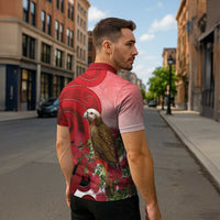 New Zealand Parrot Kaka Zipper Polo Shirt Maori Koru With Pohutukawa Flowers LT05 - Polynesian Pride