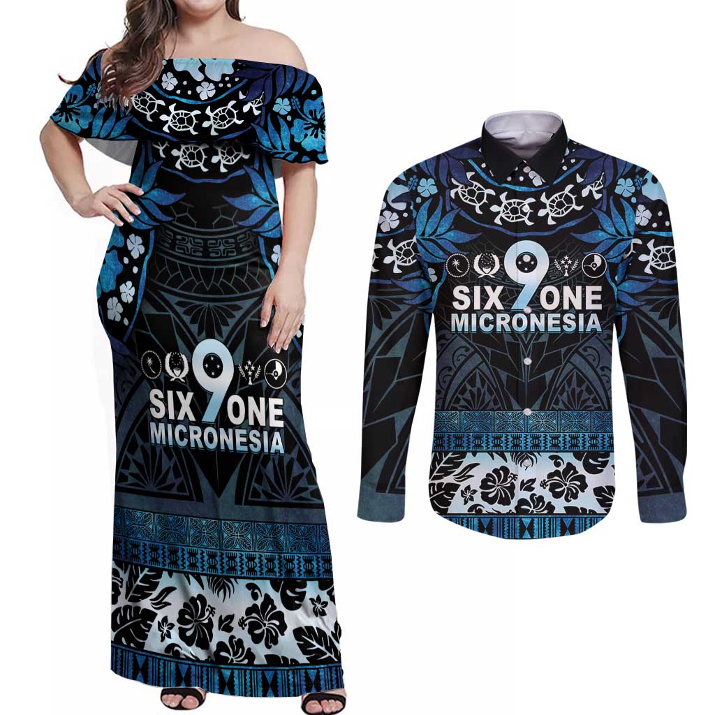 Micronesia FSM 691 Couples Matching Off Shoulder Maxi Dress and Long Sleeve Button Shirt Respect Culture