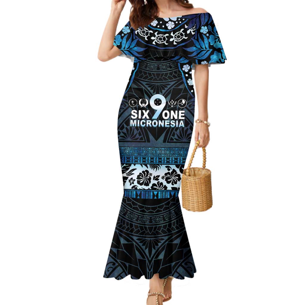 Micronesia FSM 691 Family Matching Mermaid Dress and Hawaiian Shirt Respect Culture LT05 Mom's Dress Blue - Polynesian Pride