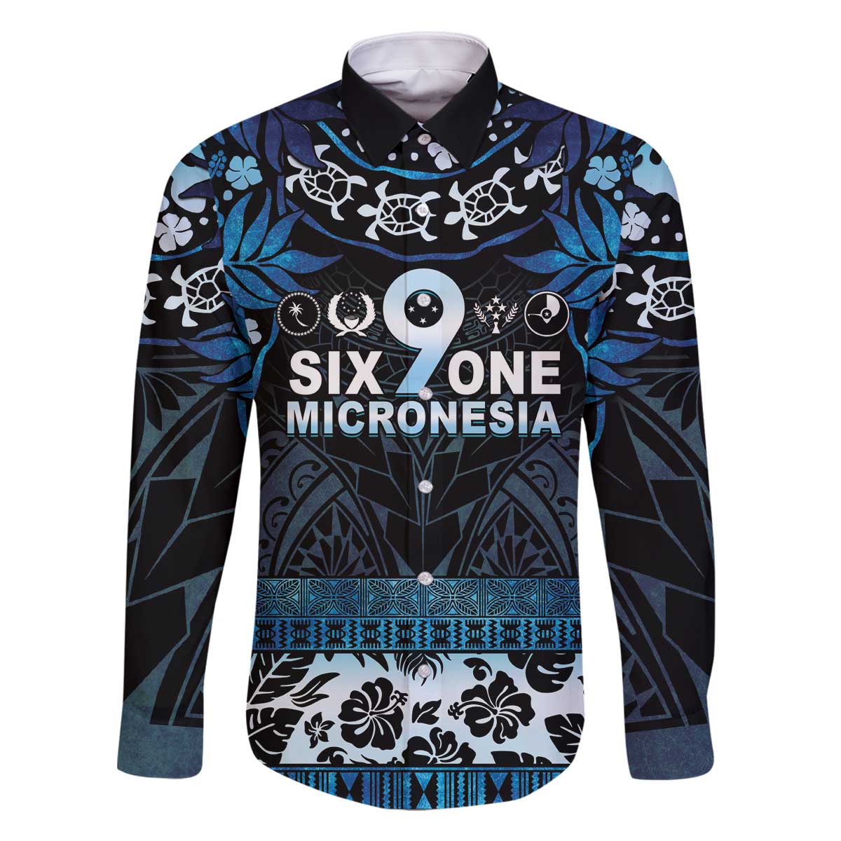 Micronesia FSM 691 Family Matching Off The Shoulder Long Sleeve Dress and Hawaiian Shirt Respect Culture LT05 Dad's Shirt - Long Sleeve Blue - Polynesian Pride