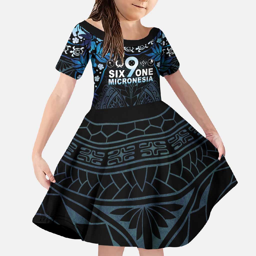 Micronesia FSM 691 Family Matching Off Shoulder Maxi Dress and Hawaiian Shirt Respect Culture LT05 Daughter's Dress Blue - Polynesian Pride