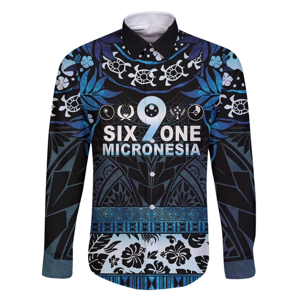 Micronesia FSM 691 Family Matching Off Shoulder Maxi Dress and Hawaiian Shirt Respect Culture LT05 Dad's Shirt - Long Sleeve Blue - Polynesian Pride