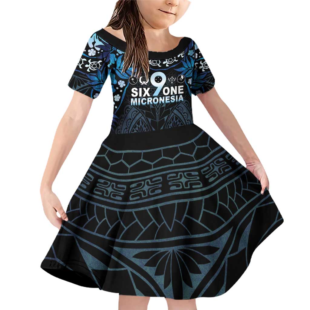 Micronesia FSM 691 Family Matching Off Shoulder Short Dress and Hawaiian Shirt Respect Culture LT05 Daughter's Dress Blue - Polynesian Pride