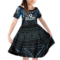 Micronesia FSM 691 Family Matching Off Shoulder Short Dress and Hawaiian Shirt Respect Culture LT05 Daughter's Dress Blue - Polynesian Pride