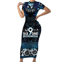 Micronesia FSM 691 Family Matching Short Sleeve Bodycon Dress and Hawaiian Shirt Respect Culture LT05 Mom's Dress Blue - Polynesian Pride