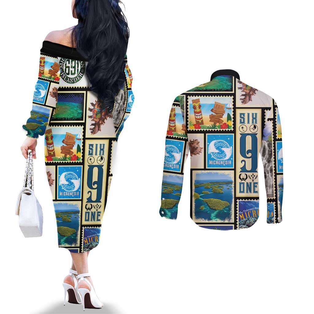 FSM Micronesia Culture Couples Matching Off The Shoulder Long Sleeve Dress and Long Sleeve Button Shirt
