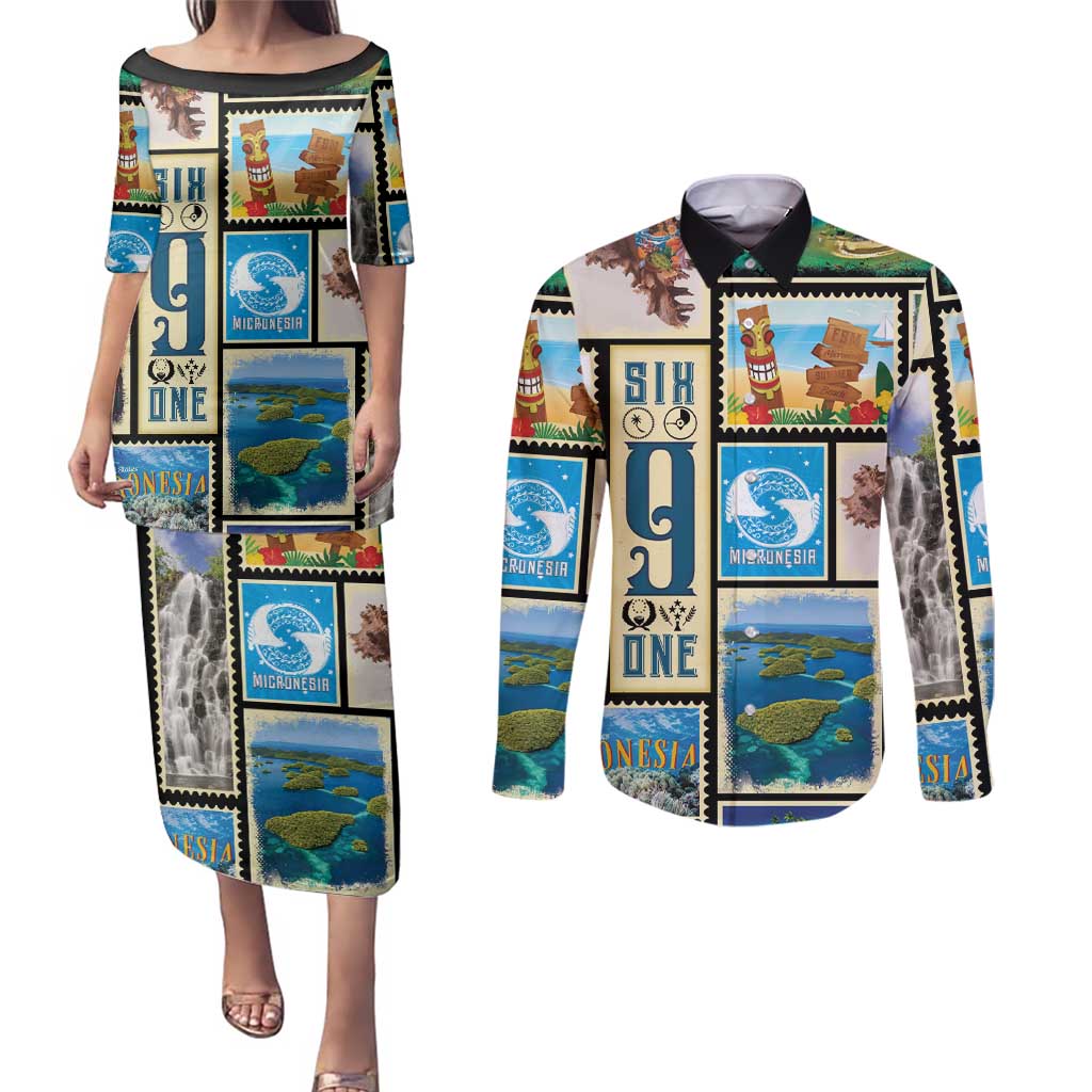 FSM Micronesia Culture Couples Matching Puletasi and Long Sleeve Button Shirt