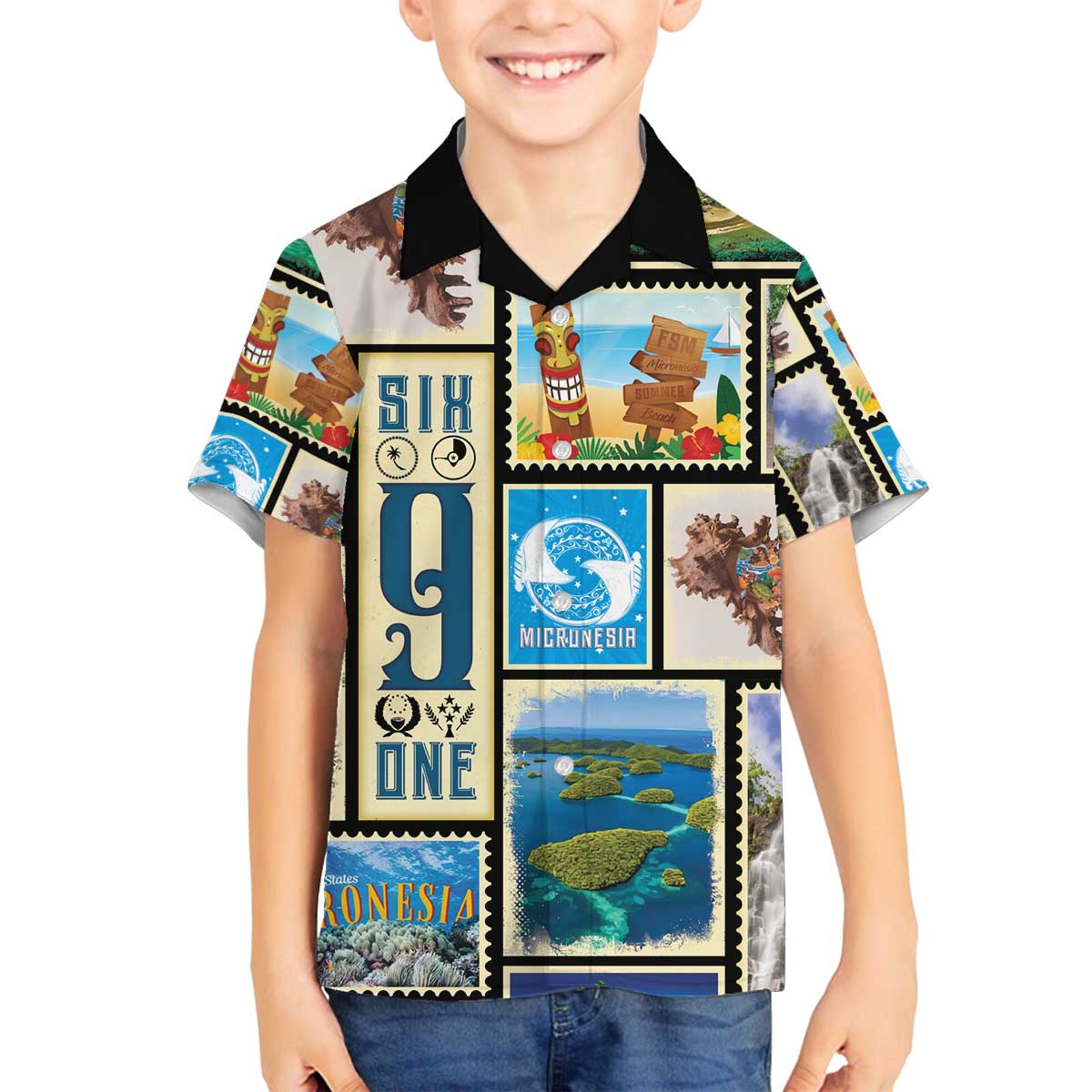 FSM Micronesia Culture Family Matching Off The Shoulder Long Sleeve Dress and Hawaiian Shirt
