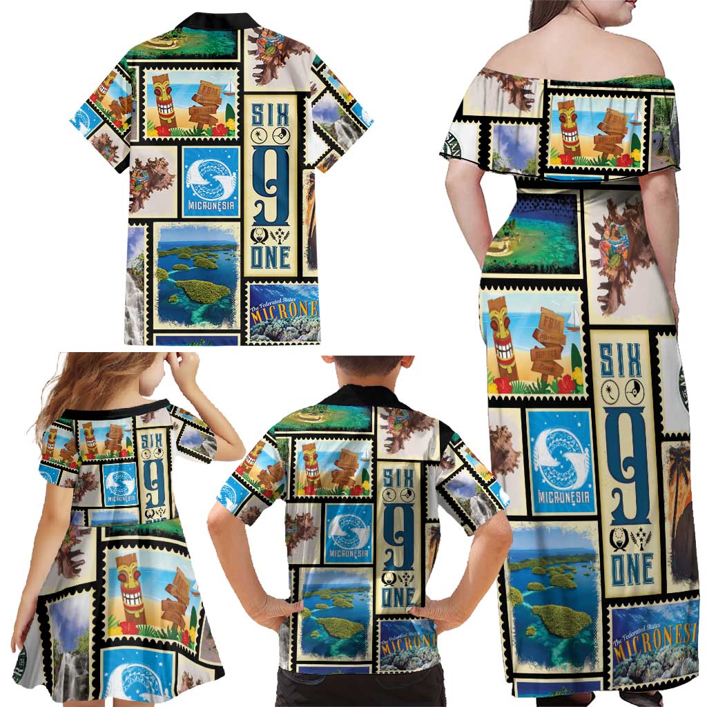 FSM Micronesia Culture Family Matching Off Shoulder Maxi Dress and Hawaiian Shirt