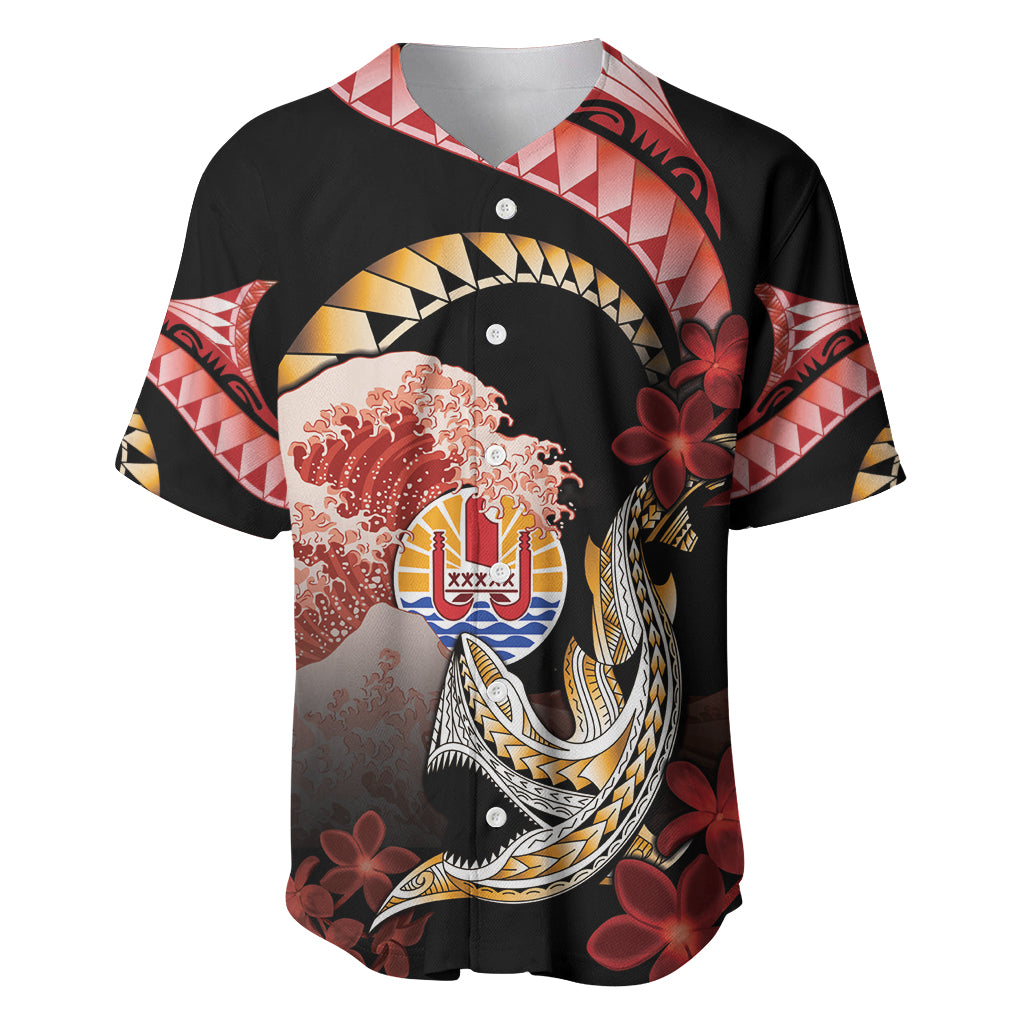 Personalised French Polynesia Victory Day Baseball Jersey Polynesian Pattern Plumeria LT05 Black - Polynesian Pride