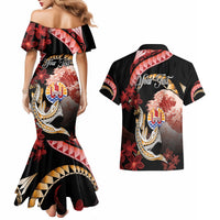 Personalised French Polynesia Victory Day Couples Matching Mermaid Dress and Hawaiian Shirt Polynesian Pattern Plumeria