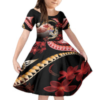 Personalised French Polynesia Victory Day Family Matching Long Sleeve Bodycon Dress and Hawaiian Shirt Polynesian Pattern Plumeria LT05 Daughter's Dress Black - Polynesian Pride