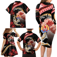 Personalised French Polynesia Victory Day Family Matching Long Sleeve Bodycon Dress and Hawaiian Shirt Polynesian Pattern Plumeria LT05 - Polynesian Pride