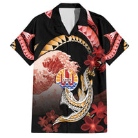 Personalised French Polynesia Victory Day Family Matching Short Sleeve Bodycon Dress and Hawaiian Shirt Polynesian Pattern Plumeria LT05 Dad's Shirt - Short Sleeve Black - Polynesian Pride