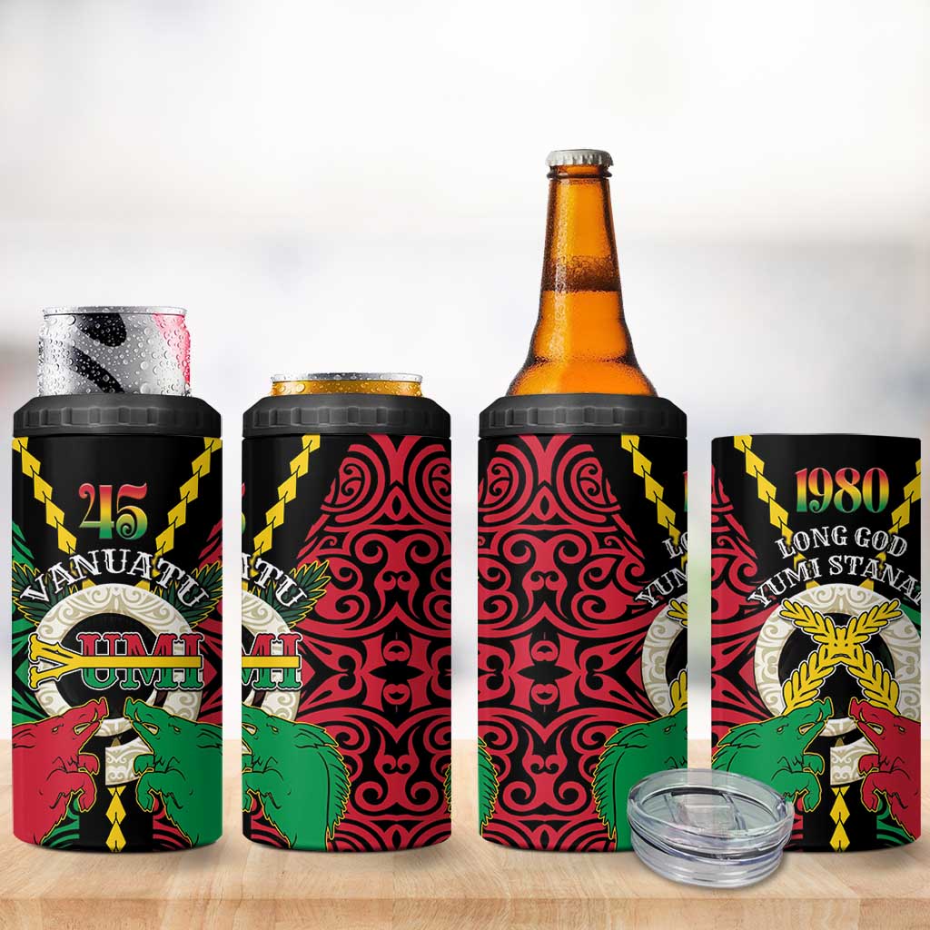 Vanuatu 45th Independence Day 4 in 1 Can Cooler Tumbler Long God Yumi Stanap Wild Boar LT05