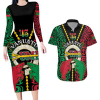 Vanuatu 45th Independence Day Couples Matching Long Sleeve Bodycon Dress and Hawaiian Shirt Long God Yumi Stanap Wild Boar LT05