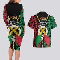 Vanuatu 45th Independence Day Couples Matching Long Sleeve Bodycon Dress and Hawaiian Shirt Long God Yumi Stanap Wild Boar LT05