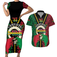 Vanuatu 45th Independence Day Couples Matching Short Sleeve Bodycon Dress and Hawaiian Shirt Long God Yumi Stanap Wild Boar LT05 Black - Polynesian Pride