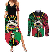 Vanuatu 45th Independence Day Couples Matching Summer Maxi Dress and Long Sleeve Button Shirt Long God Yumi Stanap Wild Boar LT05