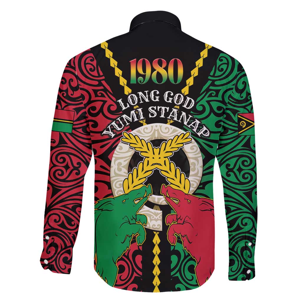 Vanuatu 45th Independence Day Family Matching Long Sleeve Bodycon Dress and Hawaiian Shirt Long God Yumi Stanap Wild Boar LT05 - Polynesian Pride