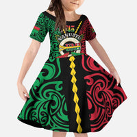 Vanuatu 45th Independence Day Family Matching Off The Shoulder Long Sleeve Dress and Hawaiian Shirt Long God Yumi Stanap Wild Boar LT05 Daughter's Dress Black - Polynesian Pride