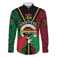 Vanuatu 45th Independence Day Family Matching Off The Shoulder Long Sleeve Dress and Hawaiian Shirt Long God Yumi Stanap Wild Boar LT05 Dad's Shirt - Long Sleeve Black - Polynesian Pride