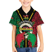 Vanuatu 45th Independence Day Family Matching Off The Shoulder Long Sleeve Dress and Hawaiian Shirt Long God Yumi Stanap Wild Boar LT05 Son's Shirt Black - Polynesian Pride