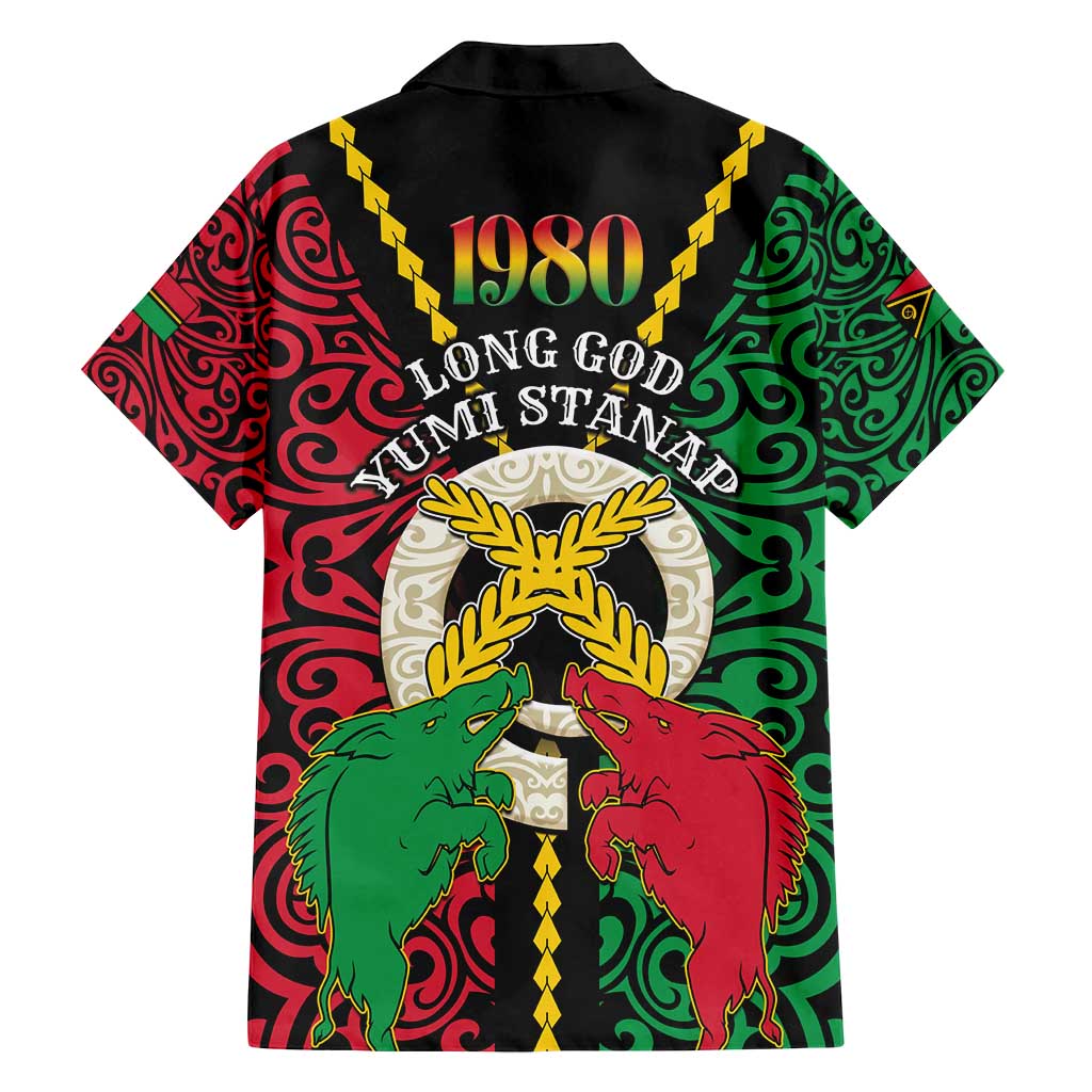 Vanuatu 45th Independence Day Family Matching Off Shoulder Short Dress and Hawaiian Shirt Long God Yumi Stanap Wild Boar LT05 - Polynesian Pride