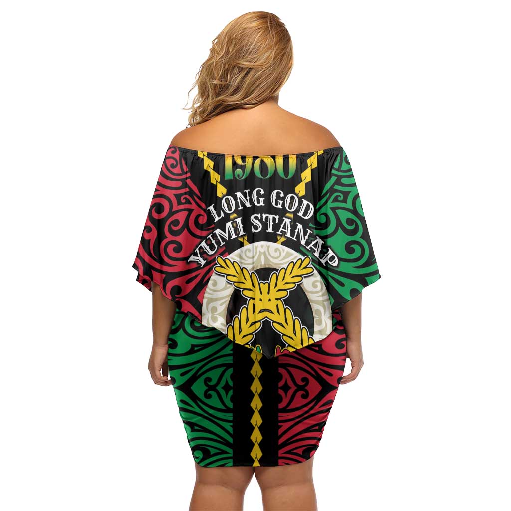 Vanuatu 45th Independence Day Family Matching Off Shoulder Short Dress and Hawaiian Shirt Long God Yumi Stanap Wild Boar LT05 - Polynesian Pride