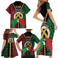 Vanuatu 45th Independence Day Family Matching Short Sleeve Bodycon Dress and Hawaiian Shirt Long God Yumi Stanap Wild Boar LT05