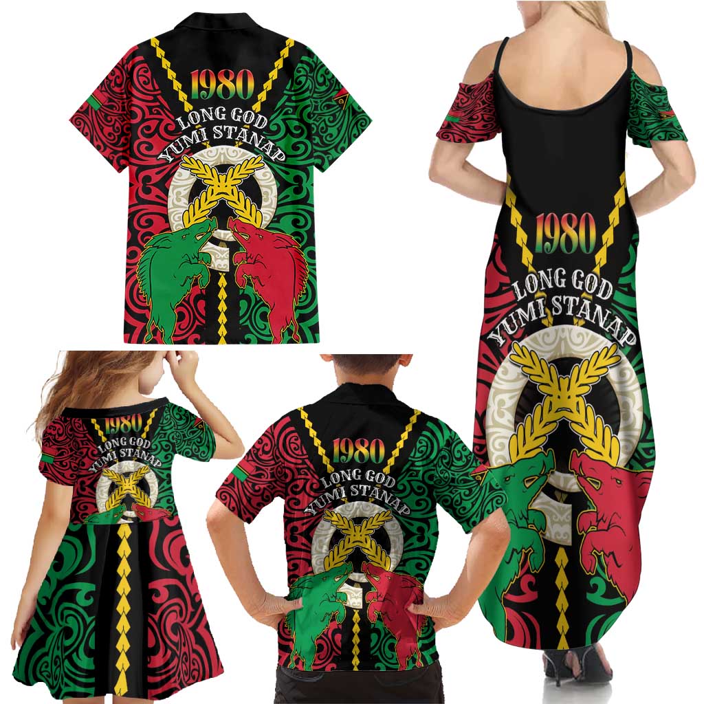 Vanuatu 45th Independence Day Family Matching Summer Maxi Dress and Hawaiian Shirt Long God Yumi Stanap Wild Boar LT05