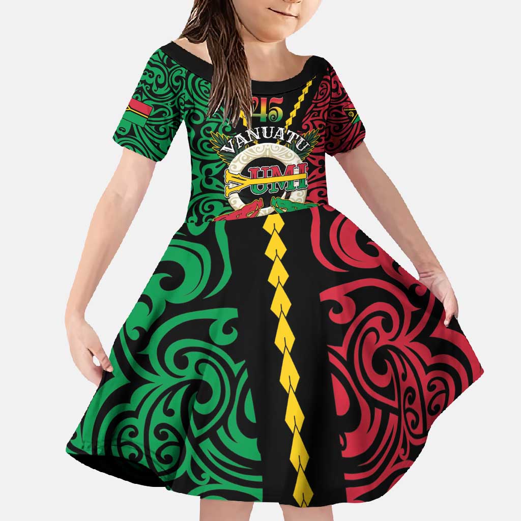 Vanuatu 45th Independence Day Family Matching Tank Maxi Dress and Hawaiian Shirt Long God Yumi Stanap Wild Boar LT05 Daughter's Dress Black - Polynesian Pride