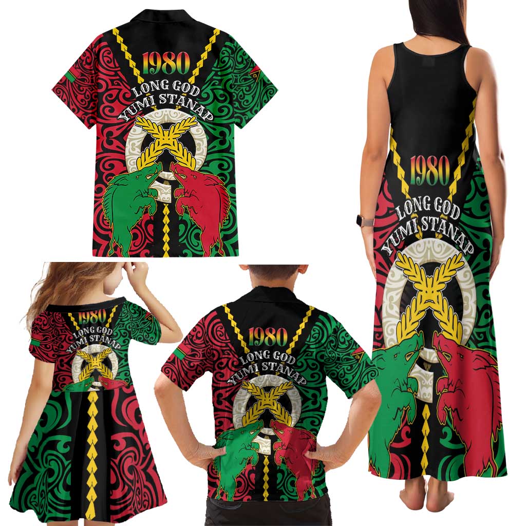 Vanuatu 45th Independence Day Family Matching Tank Maxi Dress and Hawaiian Shirt Long God Yumi Stanap Wild Boar LT05 - Polynesian Pride