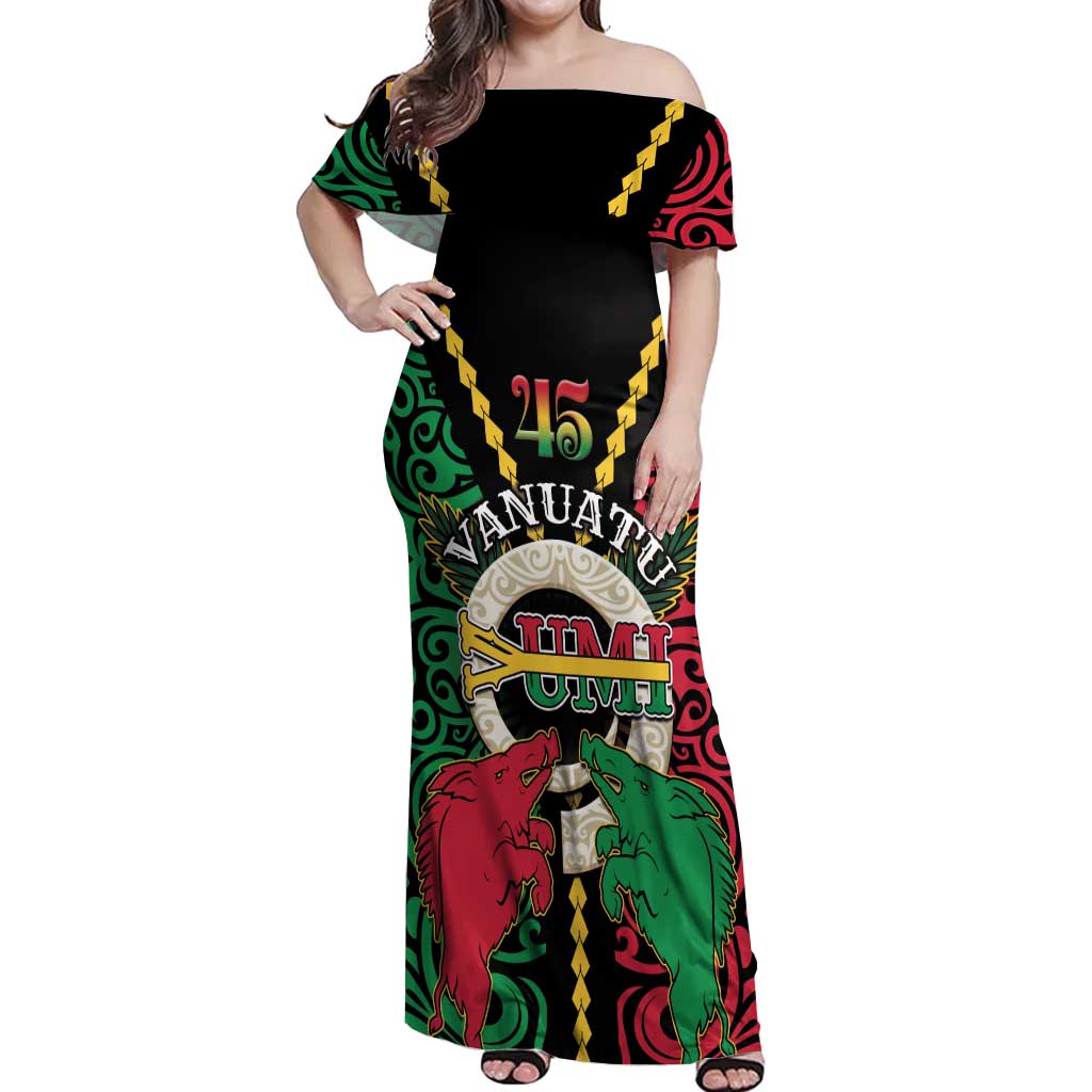 Vanuatu 45th Independence Day Off Shoulder Maxi Dress Long God Yumi Stanap Wild Boar LT05