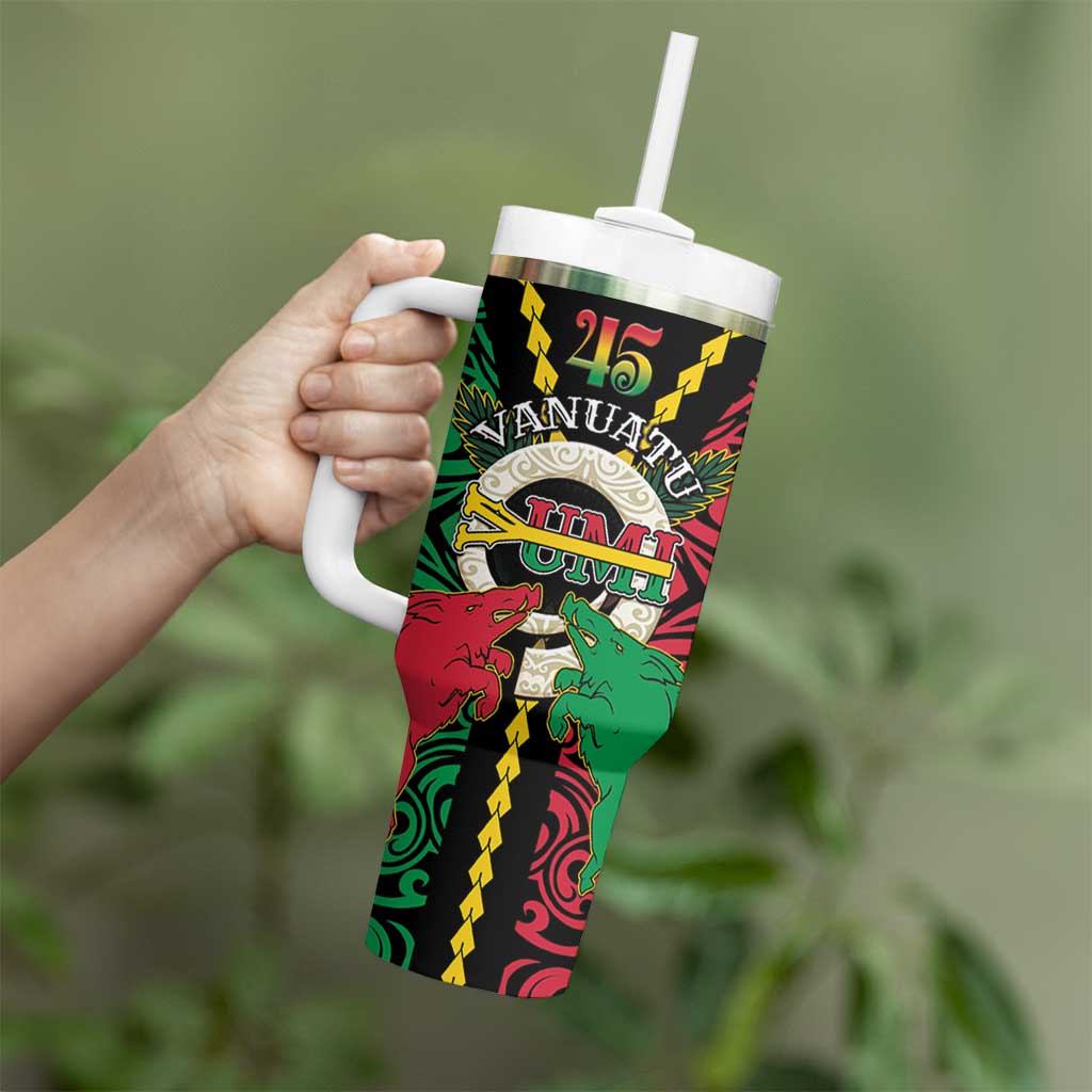 Vanuatu 45th Independence Day Tumbler With Handle Long God Yumi Stanap Wild Boar LT05