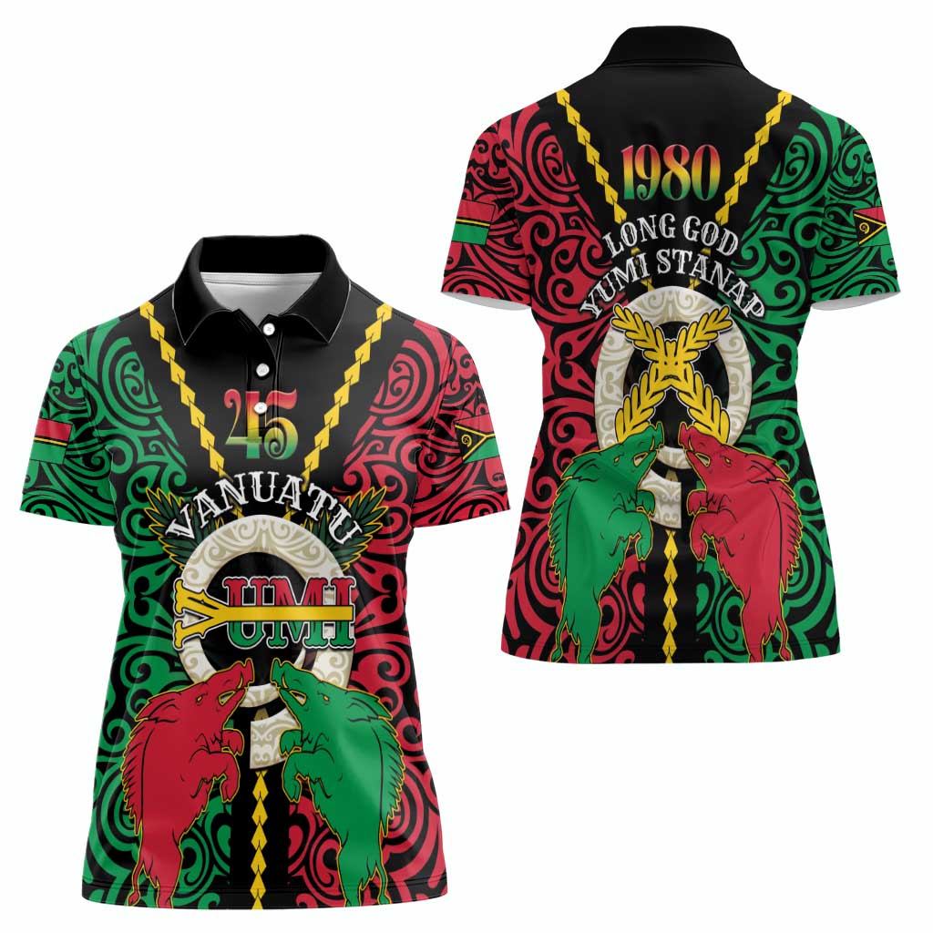 Vanuatu 45th Independence Day Women Polo Shirt Long God Yumi Stanap Wild Boar LT05
