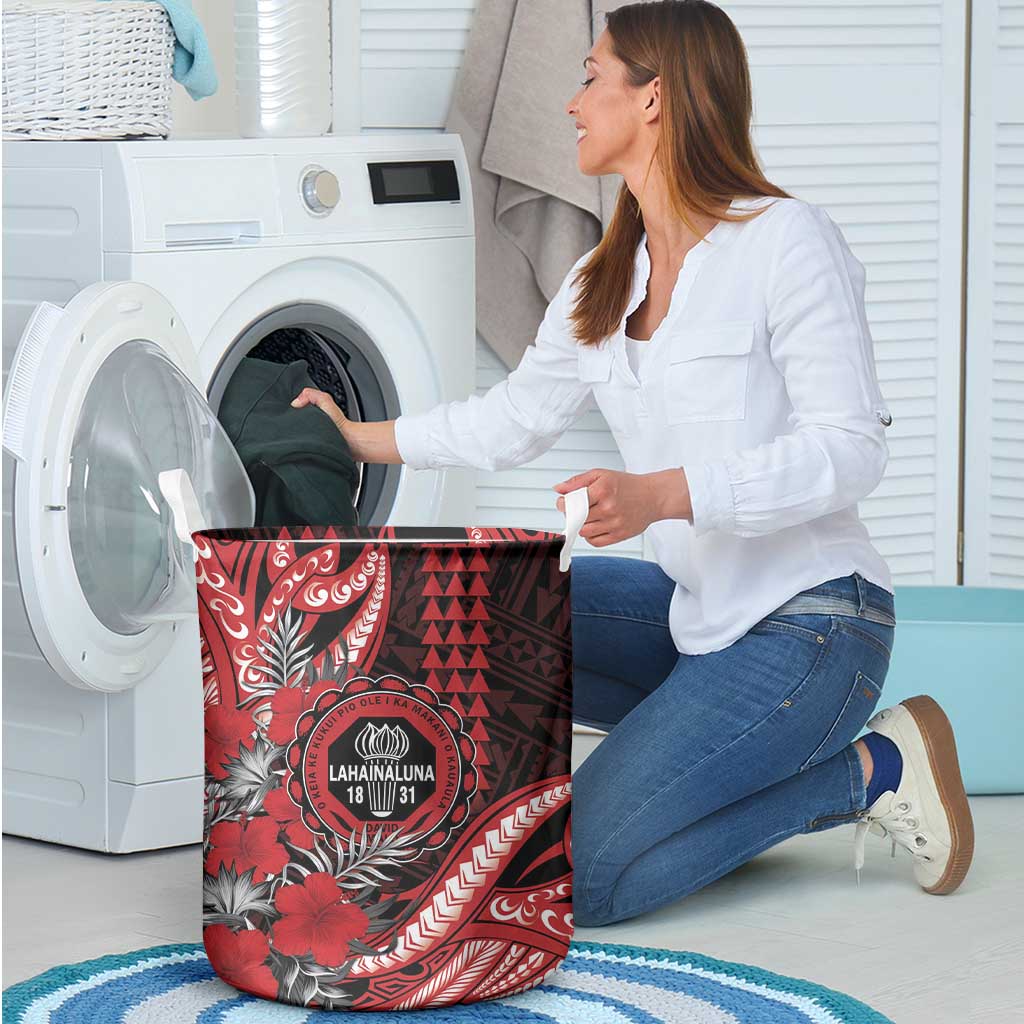 Hawaii Lahainaluna High School Laundry Basket Tribal Tattoo With Hibiscus Flowers
